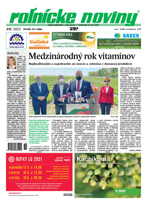 Obálka titulu Rolnické noviny - vydanie č. 19/2021