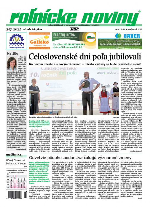 Obálka titulu Rolnické noviny - vydanie č. 24/2021