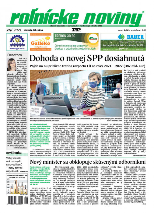 Obálka titulu Rolnické noviny - vydanie č. 26/2021