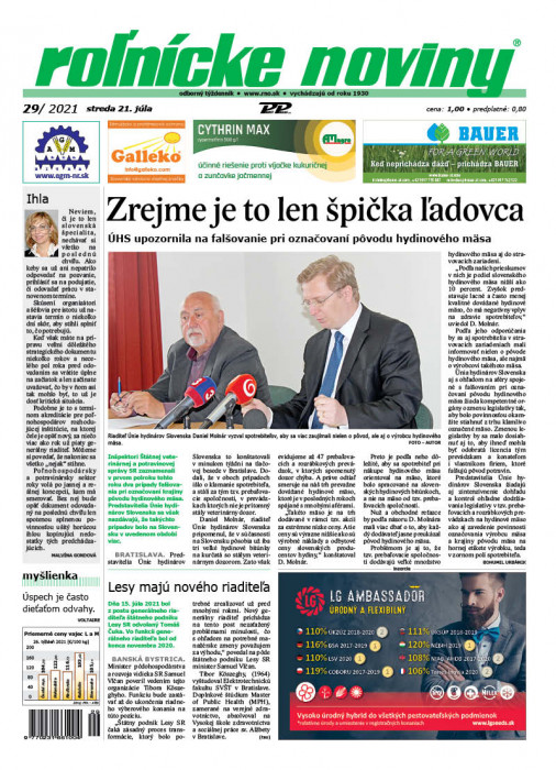 Obálka titulu Rolnické noviny - vydanie č. 29/2021