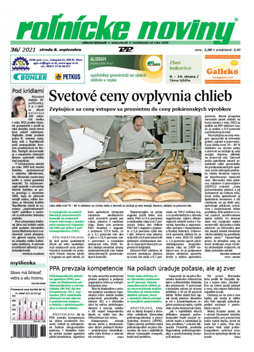 Obálka titulu Rolnické noviny - vydanie č. 36/2021