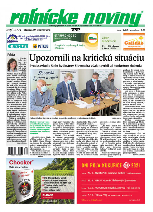 Obálka titulu Rolnické noviny - vydanie č. 39/2021
