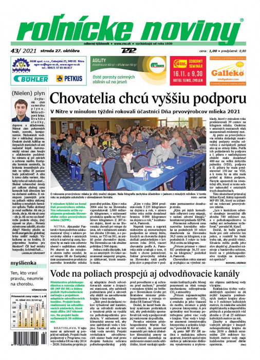 Obálka titulu Rolnické noviny - vydanie č. 43/2021