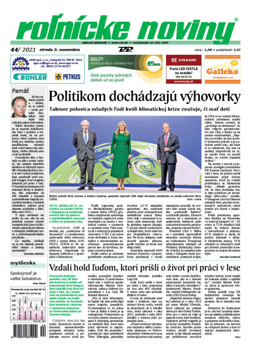 Obálka titulu Rolnické noviny - vydanie č. 44/2021