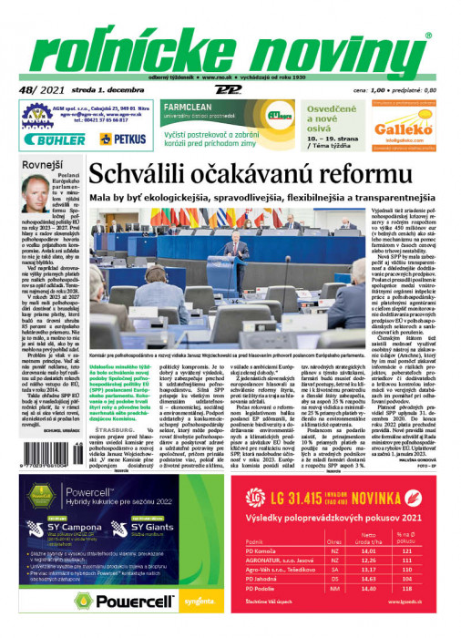 Obálka titulu Rolnické noviny - vydanie č. 48/2021