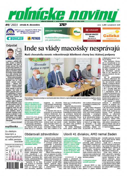 Obálka titulu Rolnické noviny - vydanie č. 49/2021