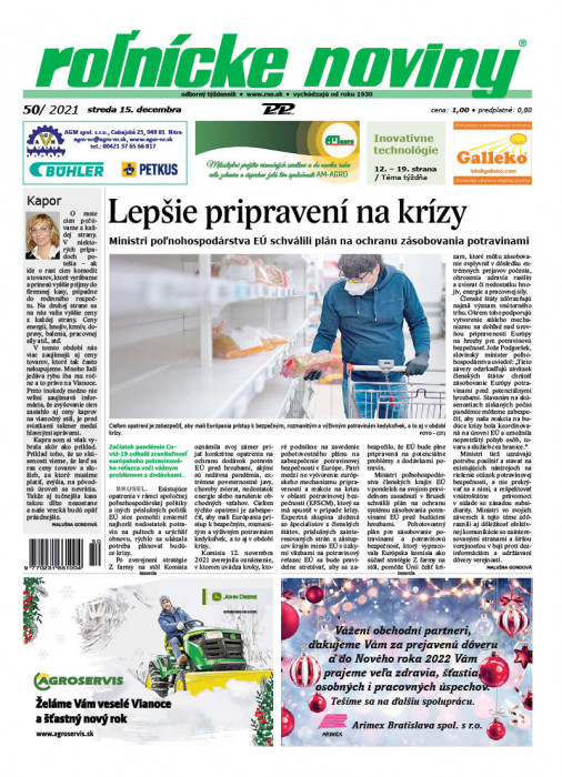 Obálka titulu Rolnické noviny - vydanie č. 50/2021
