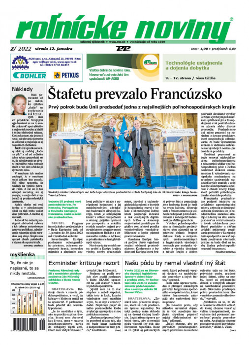 Obálka titulu Rolnické noviny - vydanie č. 2/2022