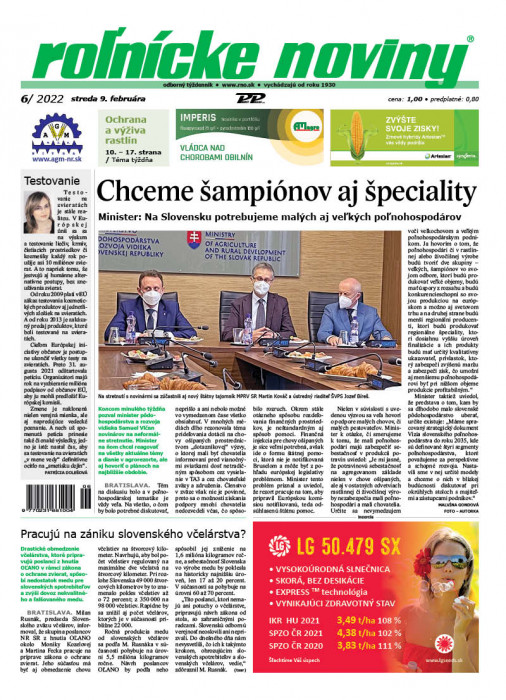 Obálka titulu Rolnické noviny - vydanie č. 6/2022