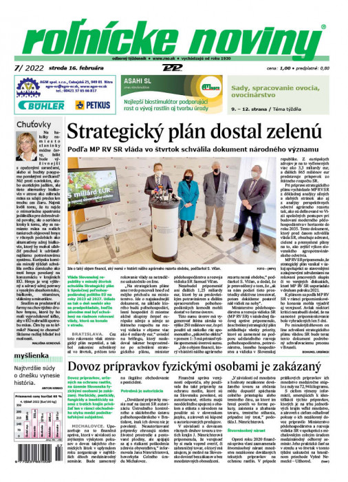 Obálka titulu Rolnické noviny - vydanie č. 7/2022