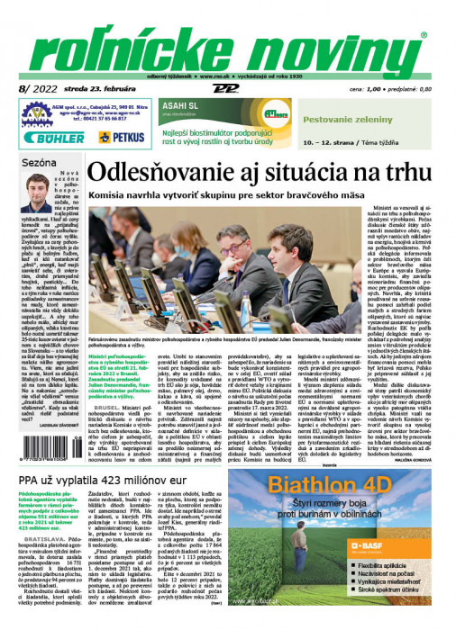 Obálka titulu Rolnické noviny - vydanie č. 8/2022