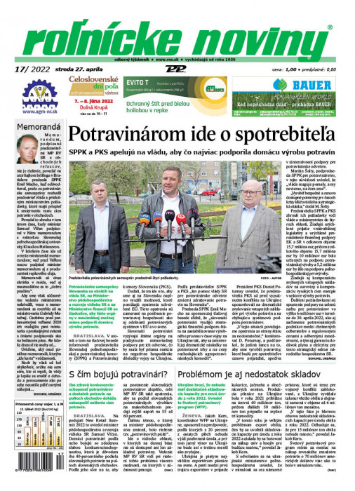 Obálka titulu Rolnické noviny - vydanie č. 17/2022