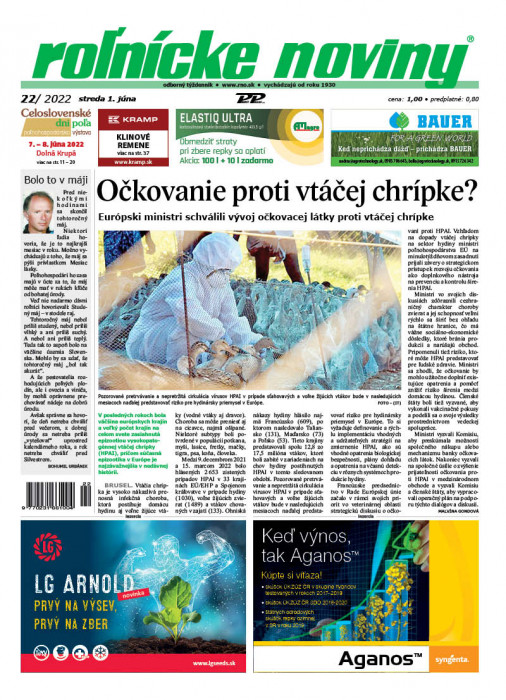 Obálka titulu Rolnické noviny - vydanie č. 22/2022