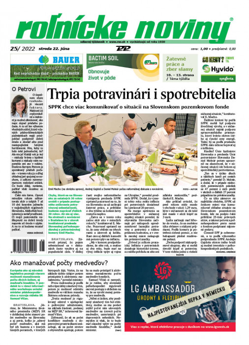 Obálka titulu Rolnické noviny - vydanie č. 25/2022