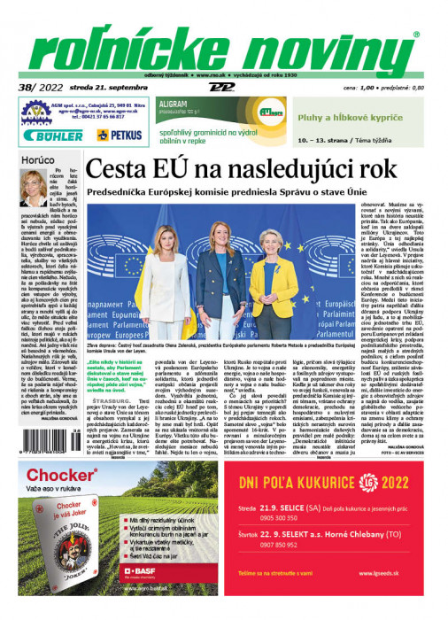 Obálka titulu Rolnické noviny - vydanie č. 38/2022