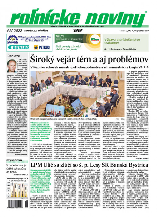 Obálka titulu Rolnické noviny - vydanie č. 41/2022