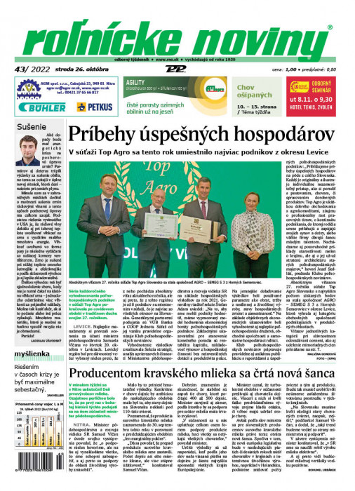 Obálka titulu Rolnické noviny - vydanie č. 43/2022