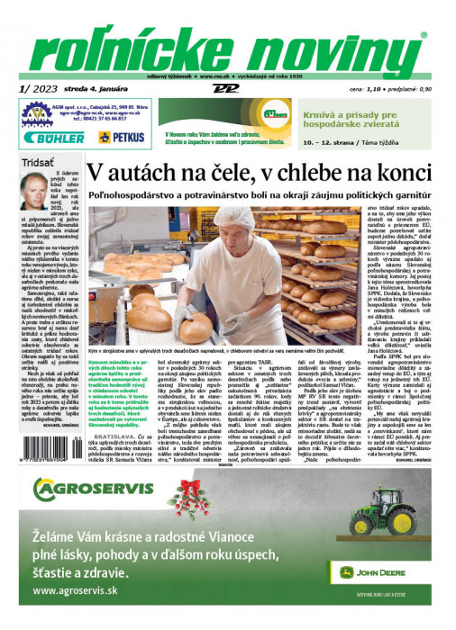 Obálka titulu Rolnické noviny - vydanie č. 1/2023