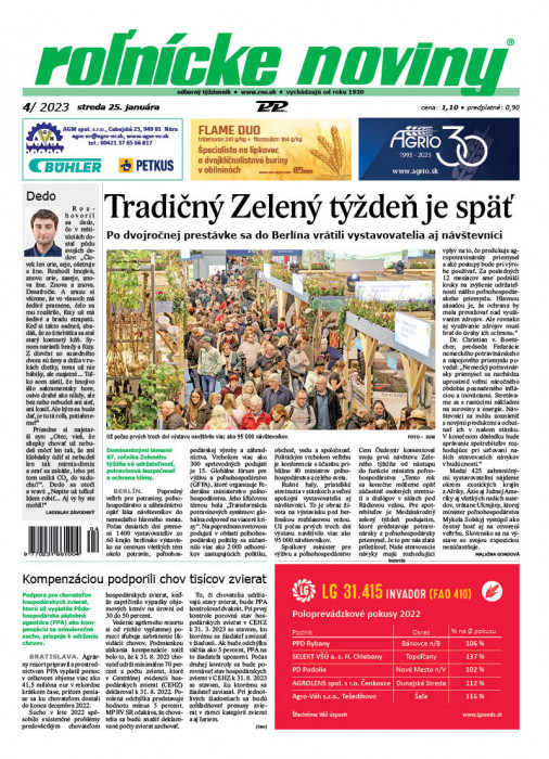 Obálka titulu Rolnické noviny - vydanie č. 4/2023