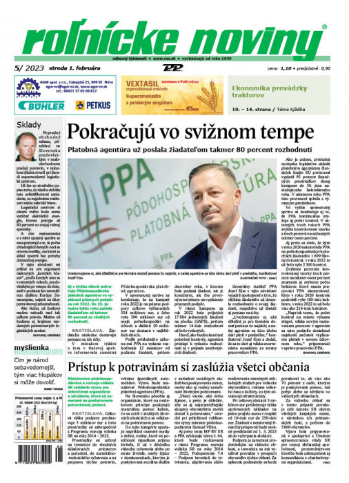 Obálka titulu Rolnické noviny - vydanie č. 5/2023