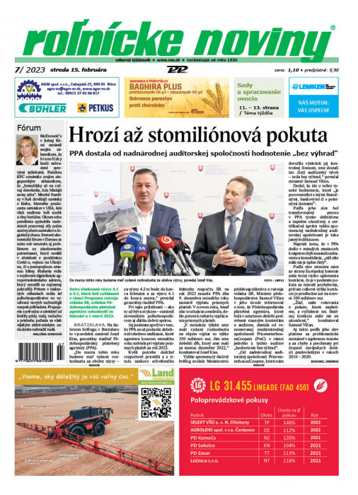 Obálka titulu Rolnické noviny - vydanie č. 7/2023