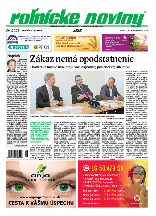 Obálka titulu Rolnické noviny - vydanie č. 9/2023