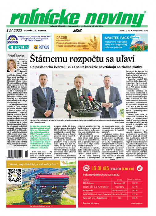 Obálka titulu Rolnické noviny - vydanie č. 11/2023