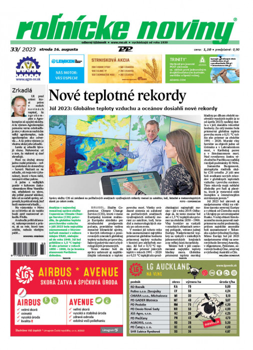 Obálka titulu Rolnické noviny - vydanie č. 33/2023