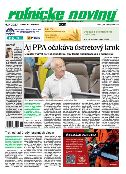 Obálka titulu Rolnické noviny - vydanie č. 41/2023