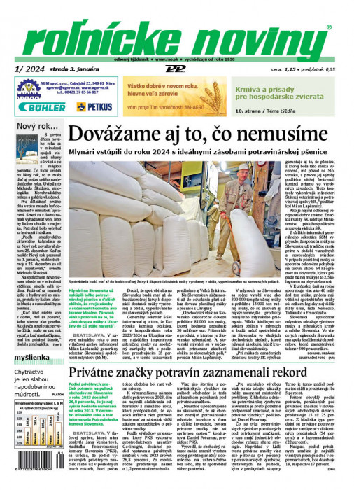 Obálka titulu Rolnické noviny - vydanie č. 1/2024
