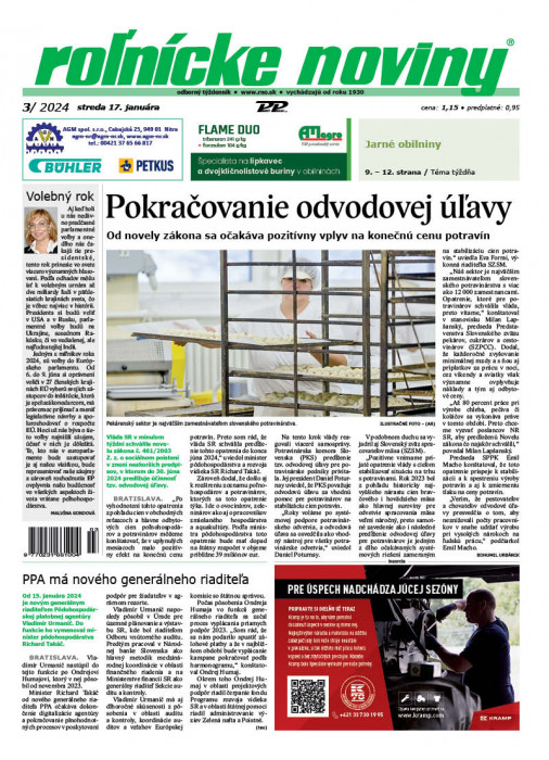 Obálka titulu Rolnické noviny - vydanie č. 3/2024