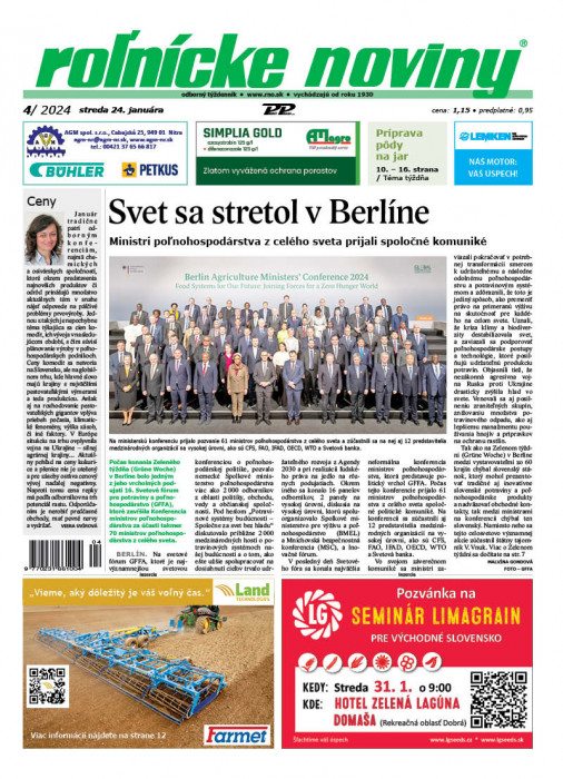 Obálka titulu Rolnické noviny - vydanie č. 4/2024