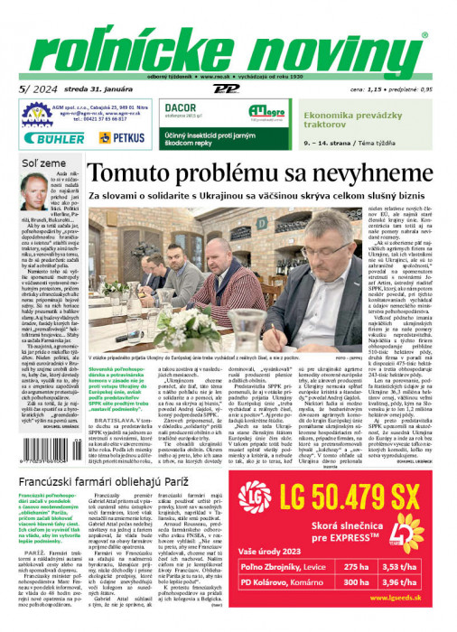 Obálka titulu Rolnické noviny - vydanie č. 5/2024