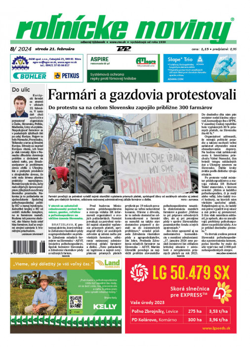 Obálka titulu Rolnické noviny - vydanie č. 8/2024