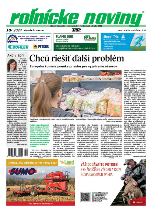Obálka titulu Rolnické noviny - vydanie č. 10/2024