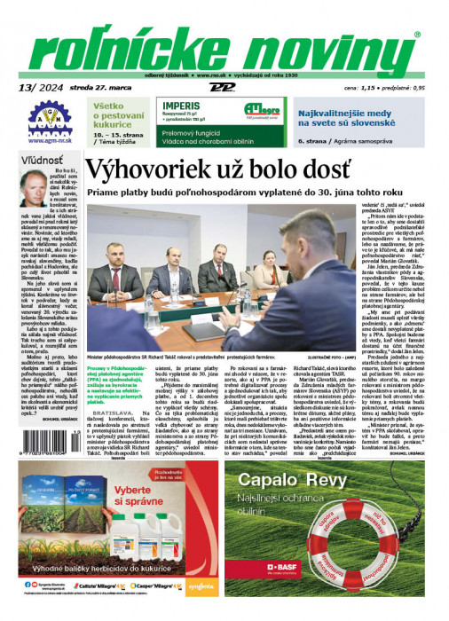 Obálka titulu Rolnické noviny - vydanie č. 13/2024