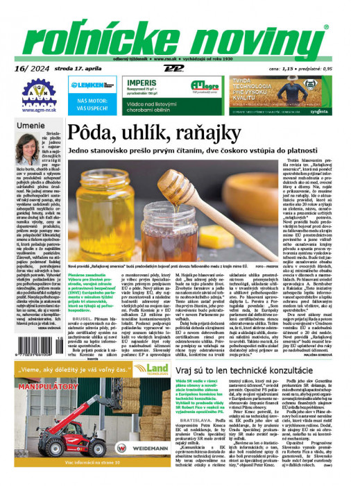 Obálka titulu Rolnické noviny - vydanie č. 16/2024