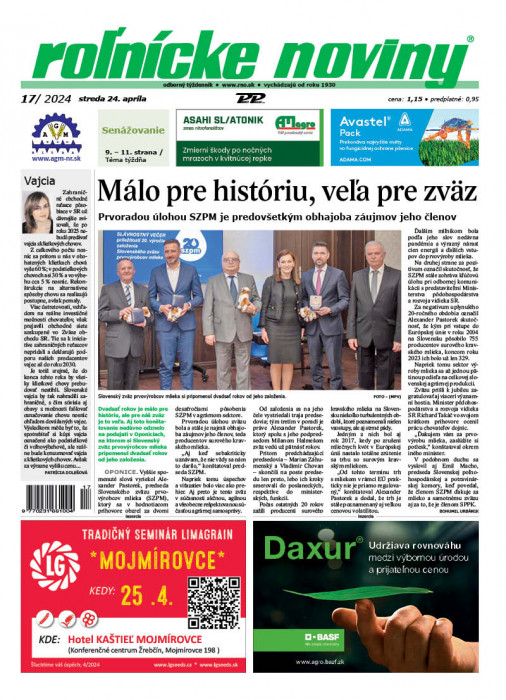 Obálka titulu Rolnické noviny - vydanie č. 17/2024