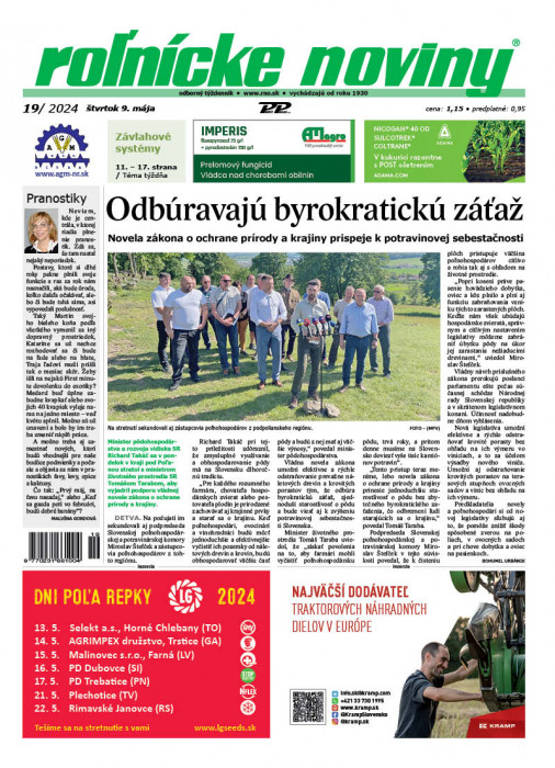 Obálka titulu Rolnické noviny - vydanie č. 19/2024