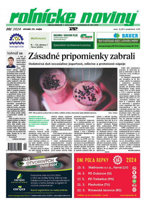 Obálka titulu Rolnické noviny - vydanie č. 20/2024