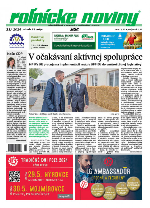 Obálka titulu Rolnické noviny - vydanie č. 21/2024