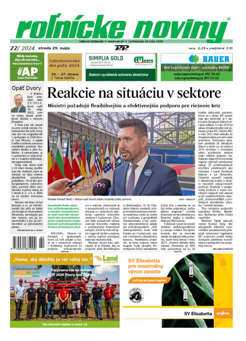 Obálka titulu Rolnické noviny - vydanie č. 22/2024