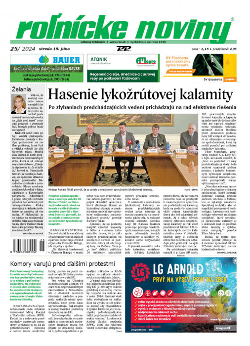 Obálka titulu Rolnické noviny - vydanie č. 25/2024