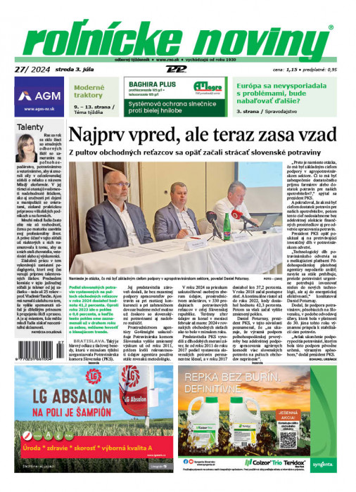 Obálka titulu Rolnické noviny - vydanie č. 27/2024