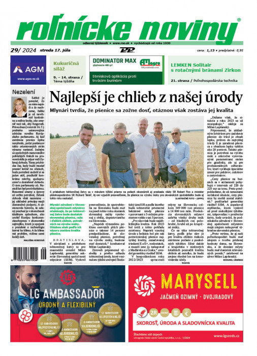 Obálka titulu Rolnické noviny - vydanie č. 29/2024