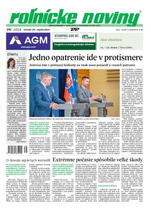 Obálka titulu Rolnické noviny - vydanie č. 39/2024