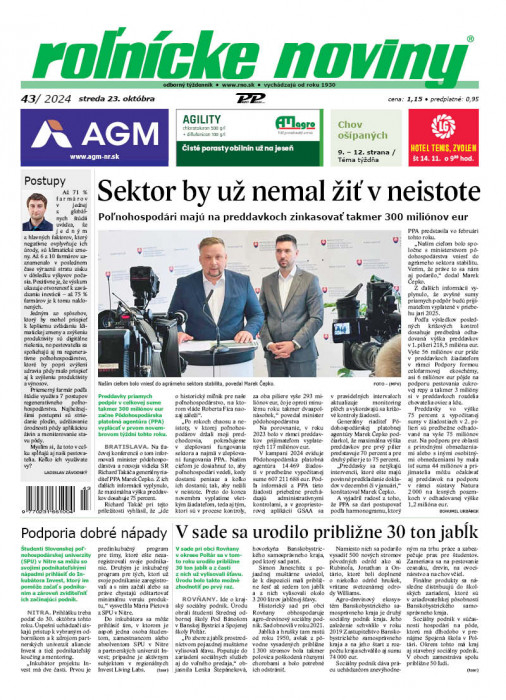 Obálka titulu Rolnické noviny - vydanie č. 43/2024