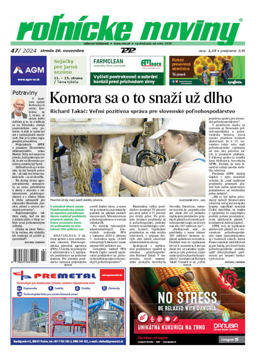 Obálka titulu Rolnické noviny - vydanie č. 47/2024