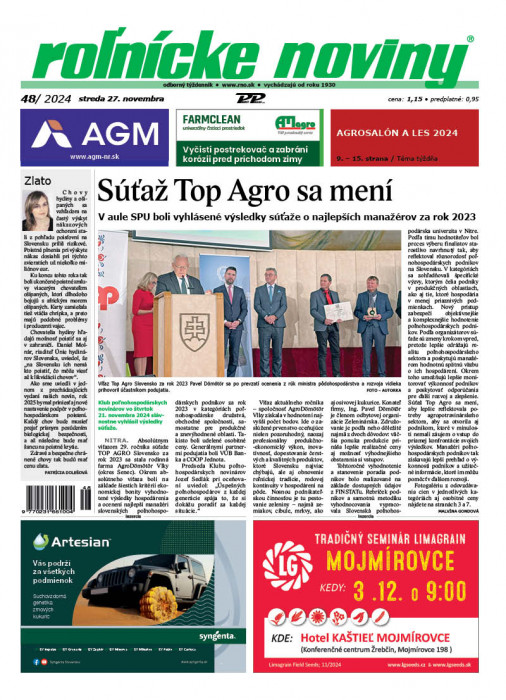 Obálka titulu Rolnické noviny - vydanie č. 48/2024