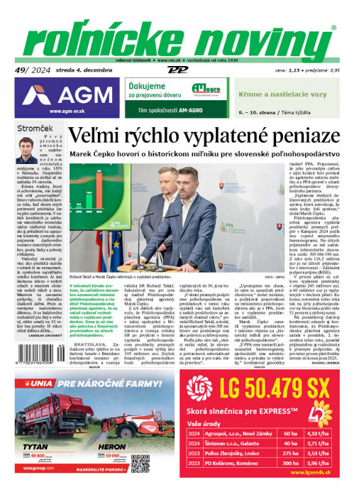 Obálka titulu Rolnické noviny - vydanie č. 49/2024